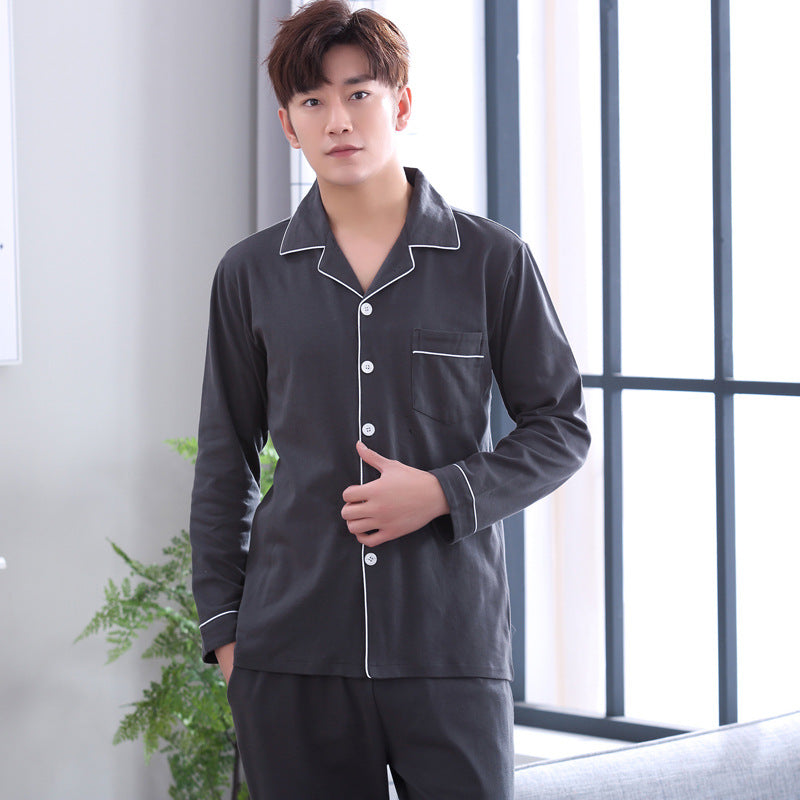 Herren-Pyjama-Set, Baumwolle, Langarm, mit Knopfleiste
