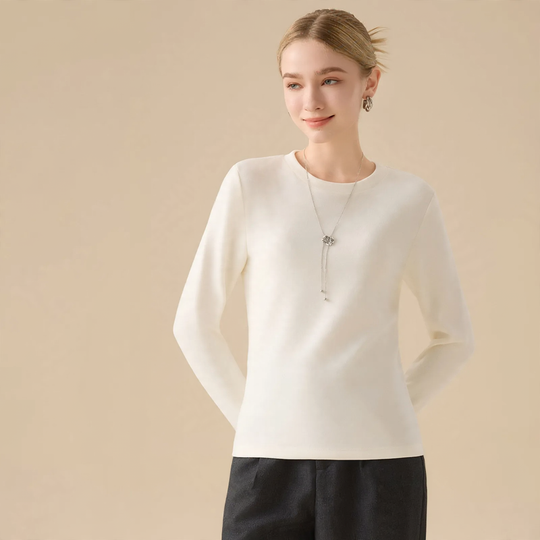 Damen-Langarm-Unterziehshirt, gefüttert, Rundhals