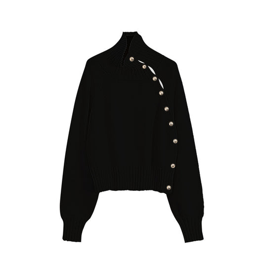 Damen-Strickjacke mit Rollkragen und Puffärmeln