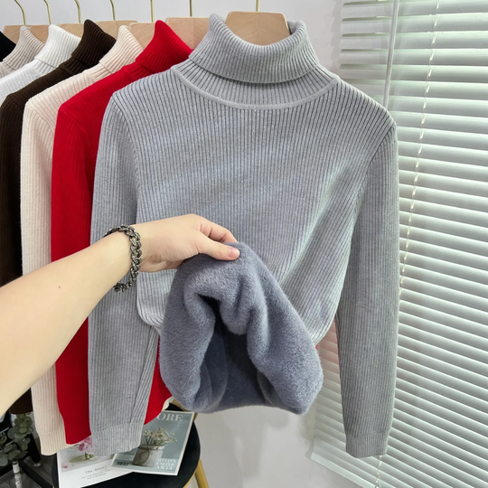 Gerippter Damen-Rollkragenpullover, gefüttert
