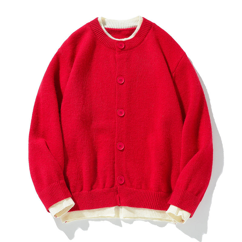 Herren-Strickpullover mit Henley-Ausschnitt, Rot
