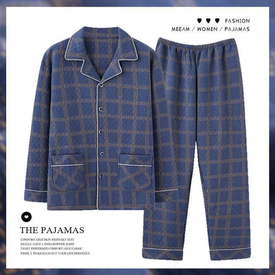 Gefütterter Herren-Pyjama, 100% Baumwolle, extra warm