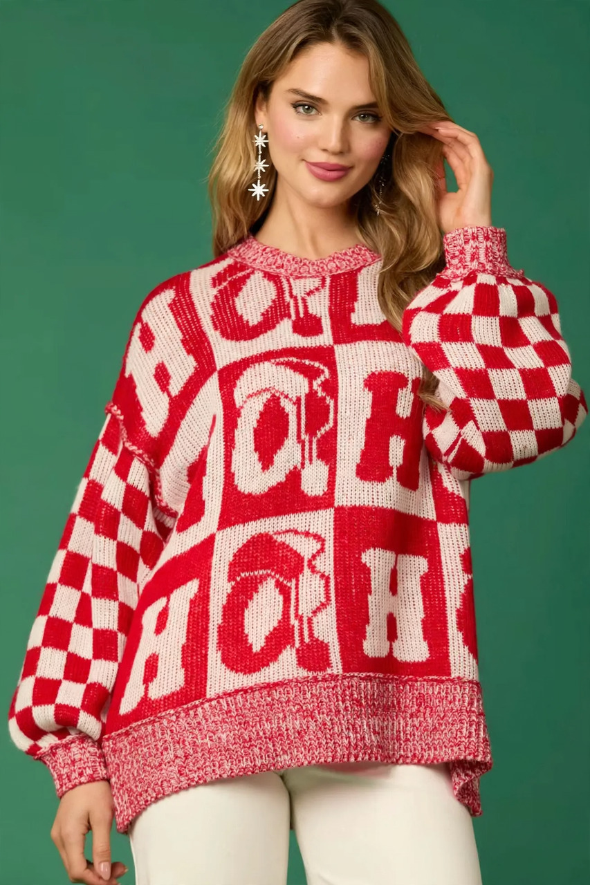 Damen-Weihnachtspullover, kariert, lockere Passform