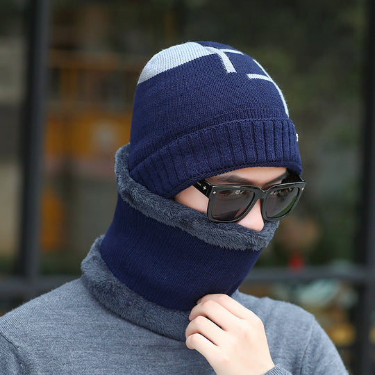 Herren Strickmütze und Schal Set, gefüttert, warm
