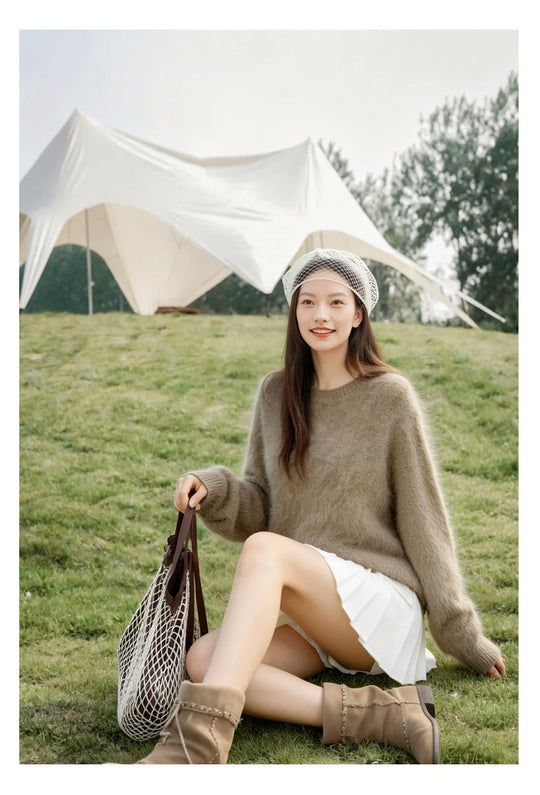 Damen-Strickpullover aus Wollmischung mit V-Ausschnitt