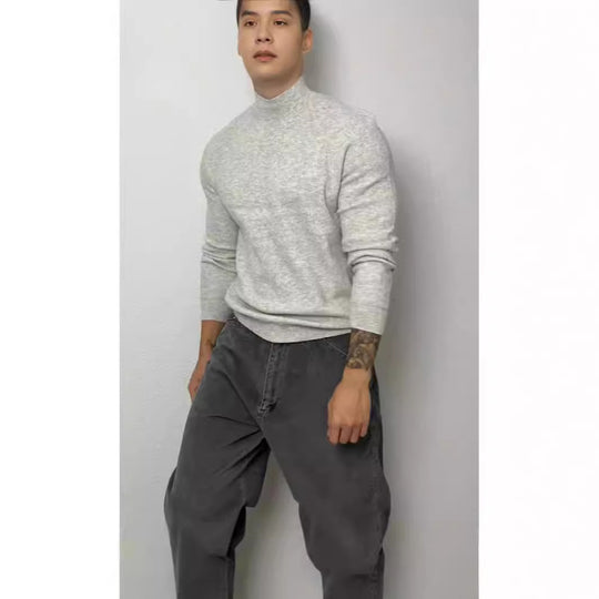 Herren-Strickpullover, Stehkragen, körperbetont