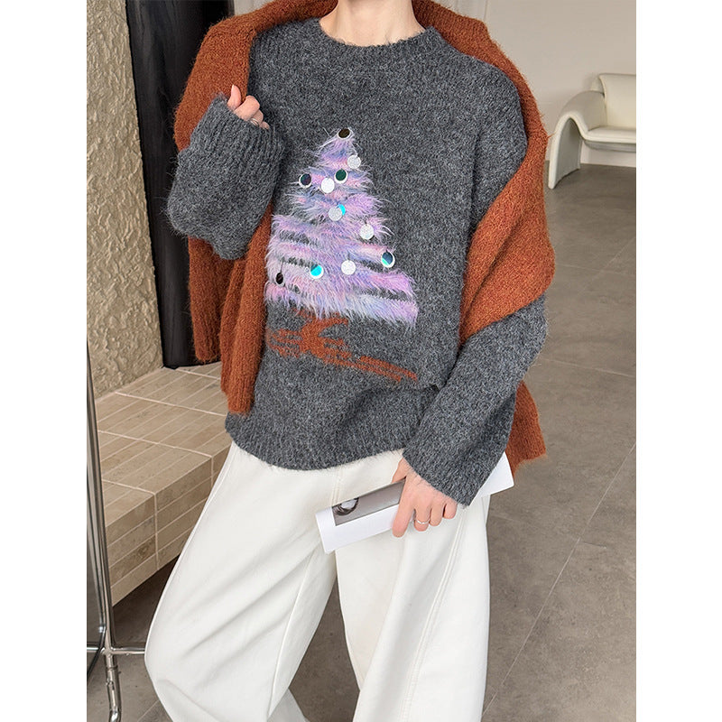 Damen Weihnachtspullover, Pailletten-Design, weich