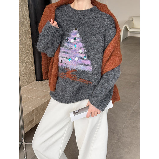 Damen Weihnachtspullover, Pailletten-Design, weich
