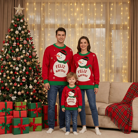 Weihnachtlicher Strickpullover, Rundhals, für die ganze Familie