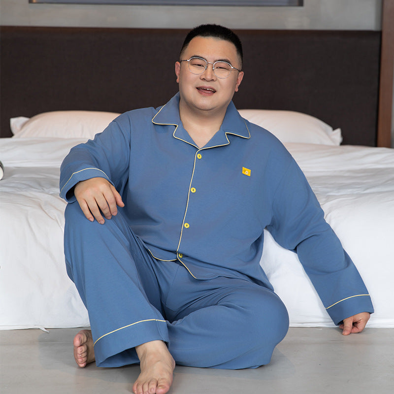 Herren-Pyjama-Set, Baumwolle, mit Revers, große Größen