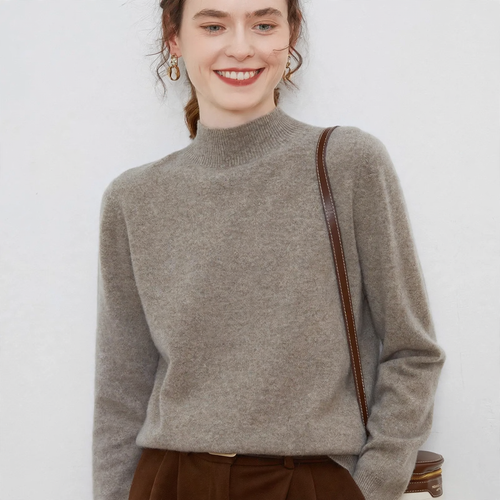 Damen-Wollpullover, Stehkragen, Rippstrick, locker geschnitten