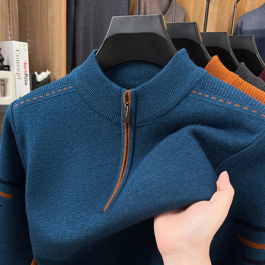 Herren-Strickpullover mit Reißverschluss und Stehkragen