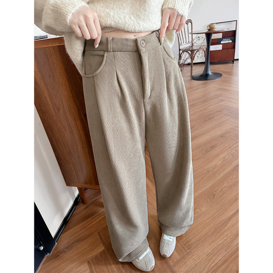 Damen-Cordhose, gefüttert, gerade geschnitten, hohe Taille