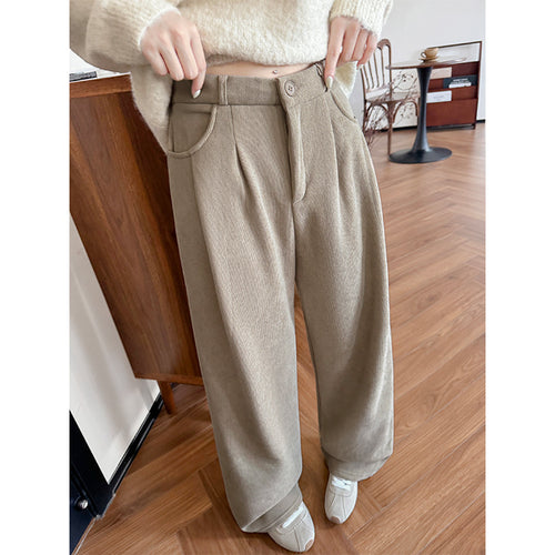 Damen-Cordhose, gefüttert, gerade geschnitten, hohe Taille