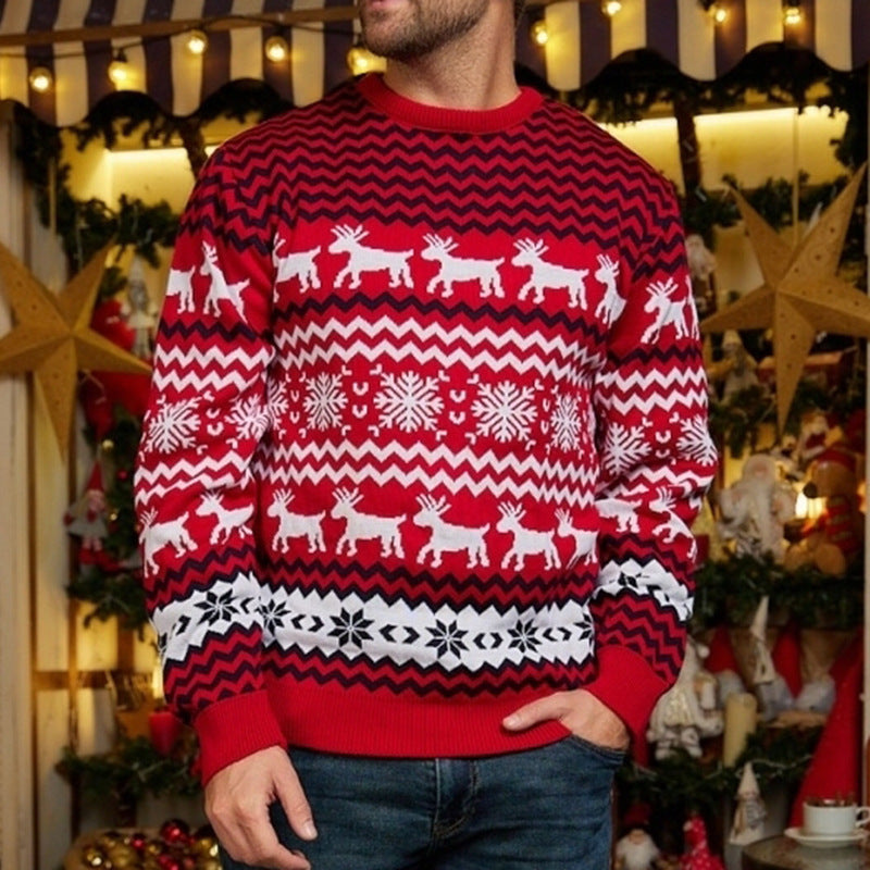 Weihnachtspullover mit Schneeflocken- und Rentier-Motiv