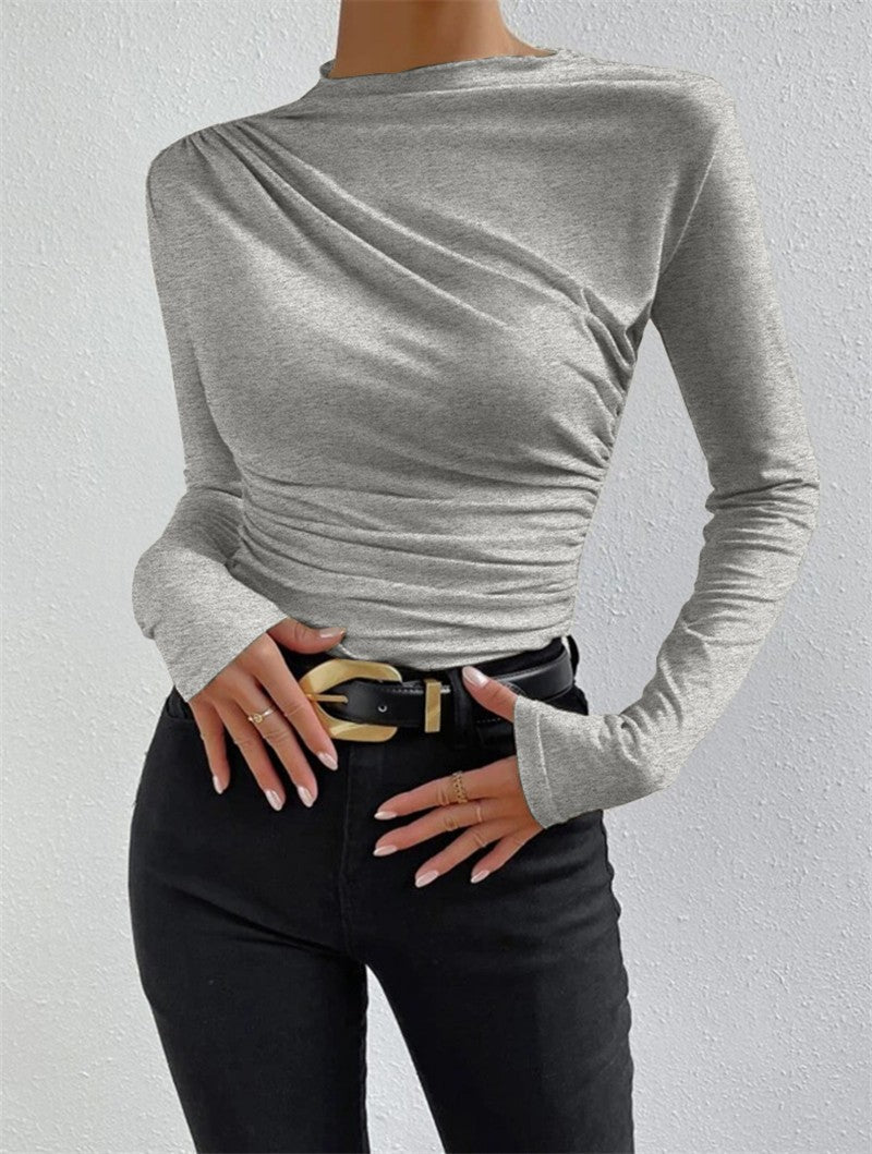 Damen-Langarmshirt mit Raffungen, körperbetont
