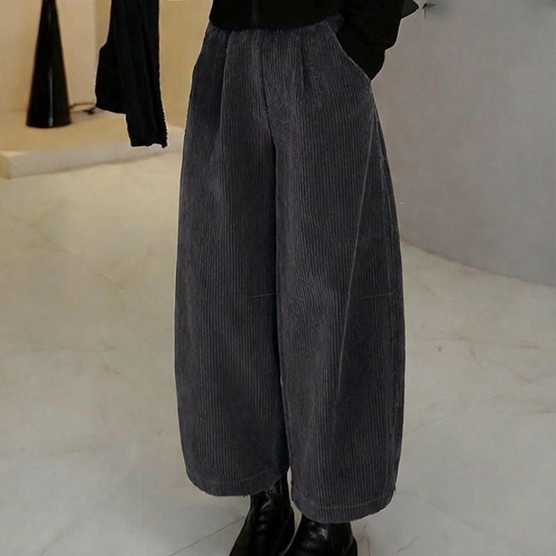 Damen-Kordhose, weit geschnitten, elastischer Bund