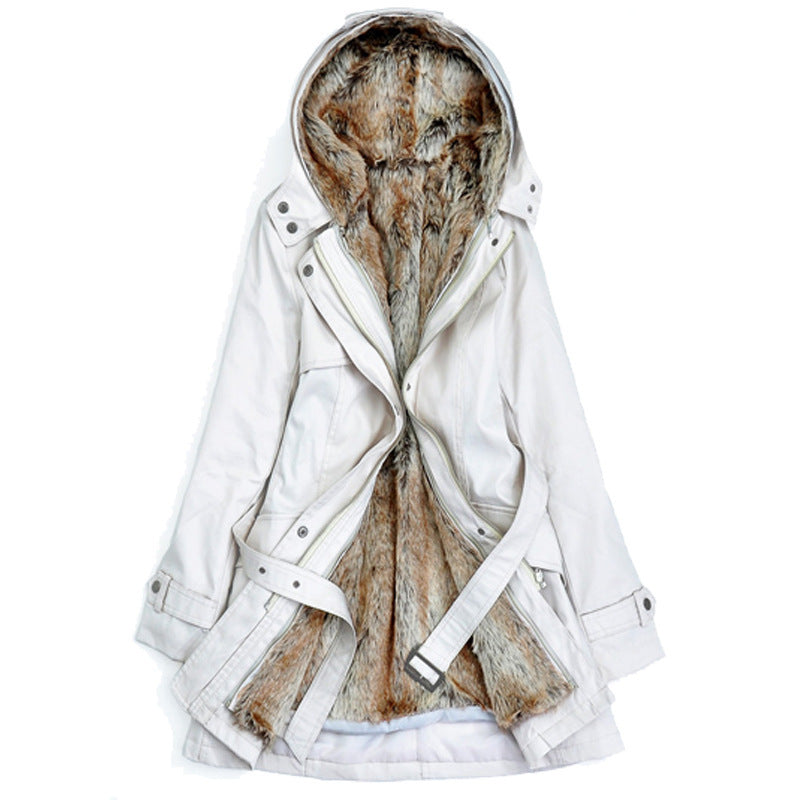 Gefütterter Parka mit Kunstfellkragen und Kapuze