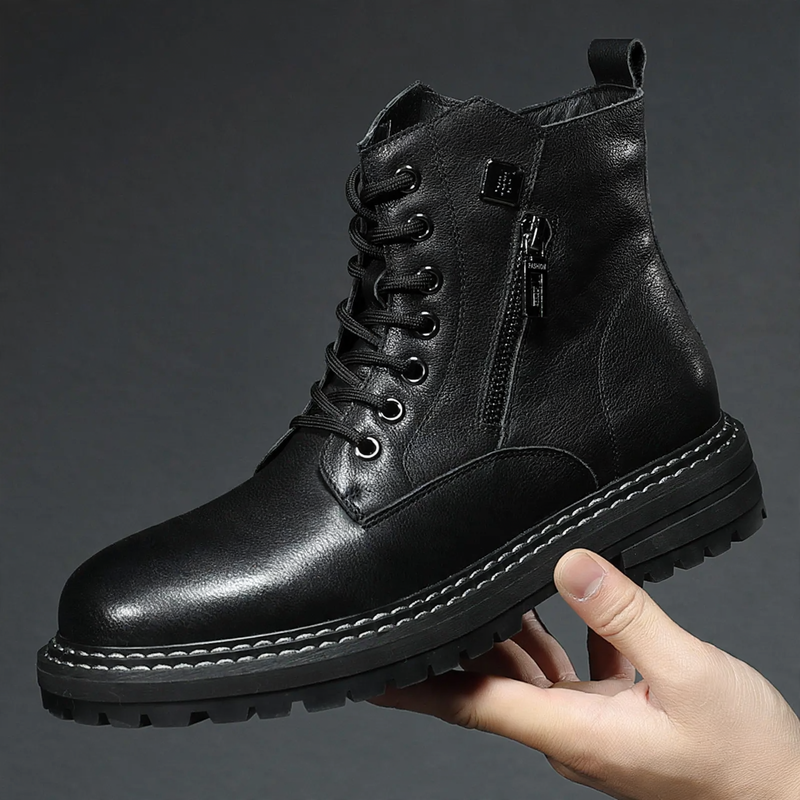 Herren-Lederstiefel, Echtleder, gefüttert, robust