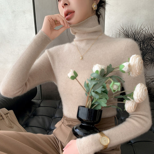 Damen-Strickpullover mit Stehkragen, langärmelig, gefüttert