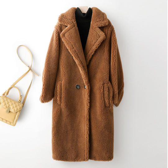Langer Teddy-Mantel aus Lammfell-Imitat für Damen
