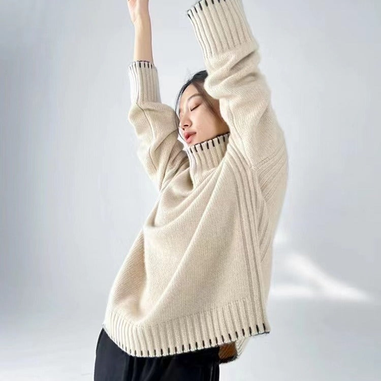Damen-Strickpullover mit Zopfmuster und Rollkragen