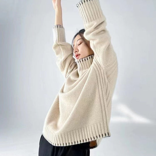 Damen-Strickpullover mit Zopfmuster und Rollkragen