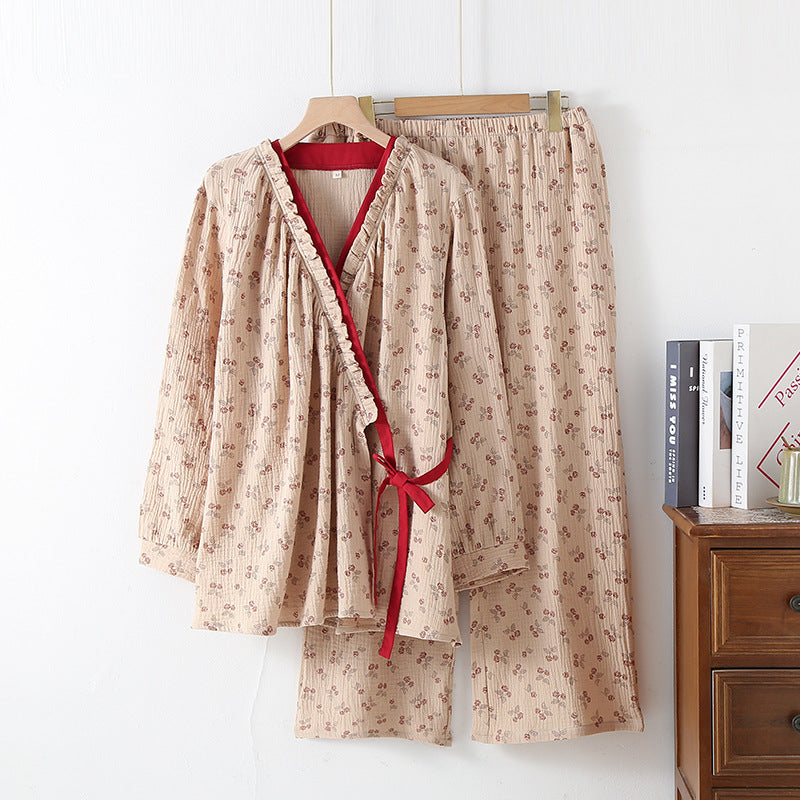 Damen-Pyjama-Set im Kimono-Stil mit Blumenmuster