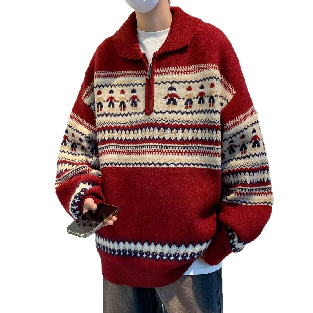 Herren-Strickpullover, Polo-Kragen, halber Reißverschluss