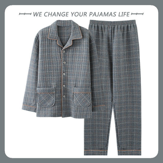 Gefütterter Herren-Pyjama, 100% Baumwolle, extra warm