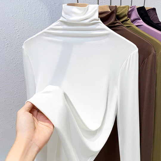 Damen-Langarm-Rollkragen-Shirt, gerippt und elastisch