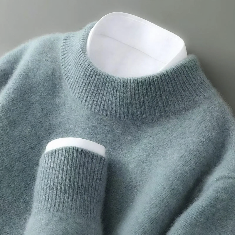 Herren-Wollpullover, Halbkragen, gestrickt, locker