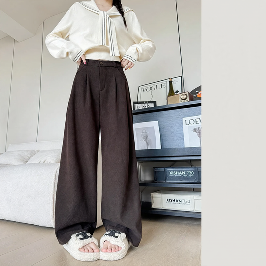 Damen-Cordhose, gefüttert, gerade geschnitten, hohe Taille