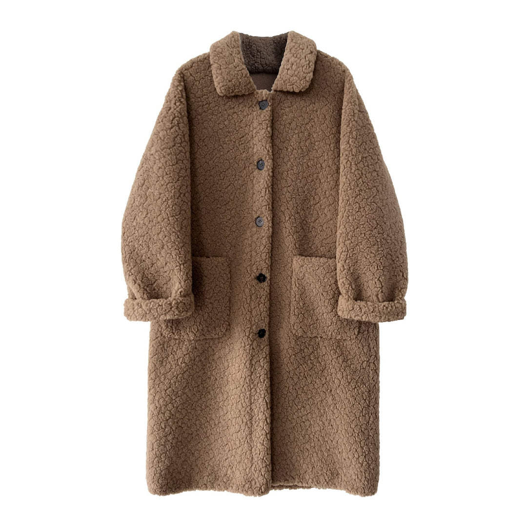 Langer Damen-Lammfell-Mantel, koreanischer Stil