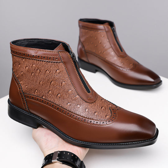 Herren-Chelsea-Boots mit Prägung, Reißverschluss