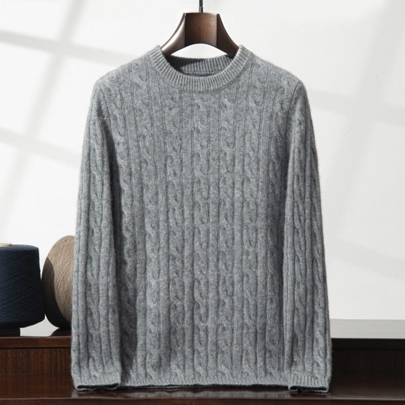 Herren-Kaschmirpullover, Zopfmuster, schweres Strickdesign
