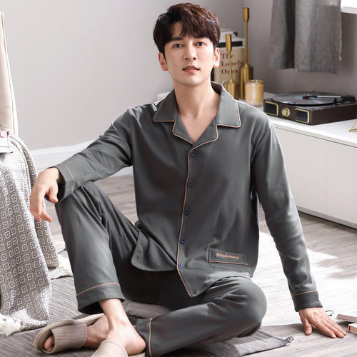 Herren-Pyjama-Set, Baumwolle, Langarm, verschiedene Größen