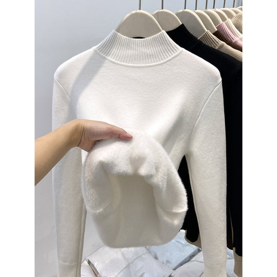 Gefütterter Damen-Strickpullover mit hohem Kragen