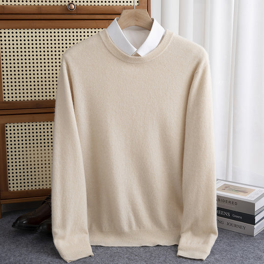Herren-Wollpullover, Rundhals, lockere Passform, 100% Wolle
