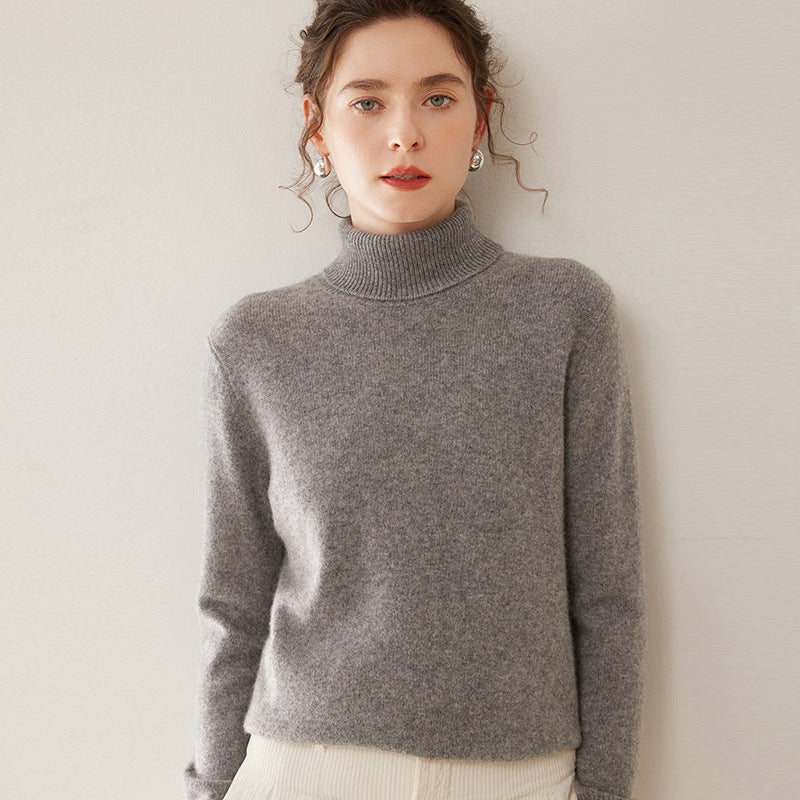 Damen-Rollkragenpullover aus Wolle, einfarbig