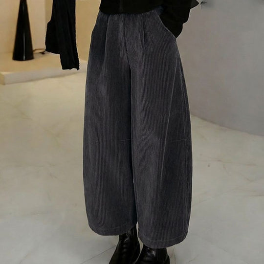 Damen-Kordhose, weit geschnitten, elastischer Bund