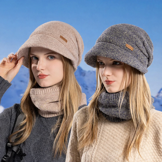 Strickmützen- und Schal-Set mit Futter