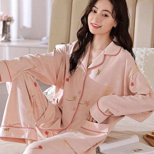 Damen-Pyjama-Set, Langarm, Herz-Muster, Freizeit-Stil