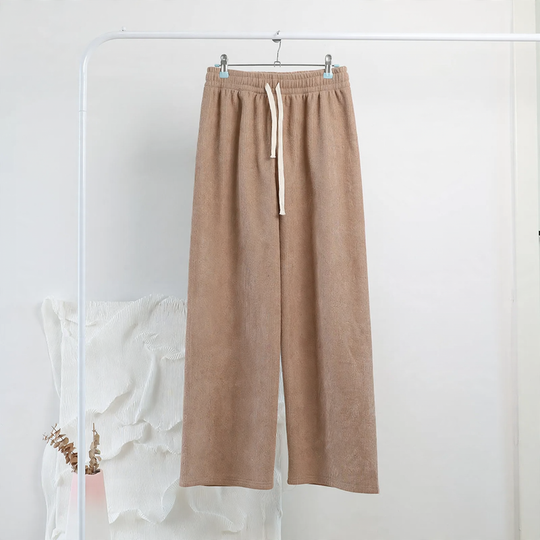 Damen-Cordhose mit weitem Bein, hoher Taille und Kordelzug