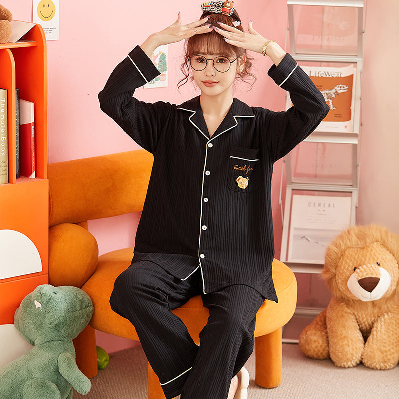 Damen-Pyjama-Set, gerippt, mit Kragen