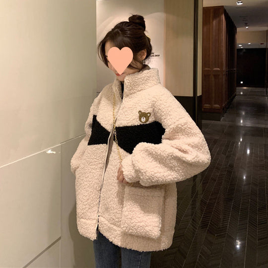 Lammfleece-Strickjacke, gefüttert, Damen