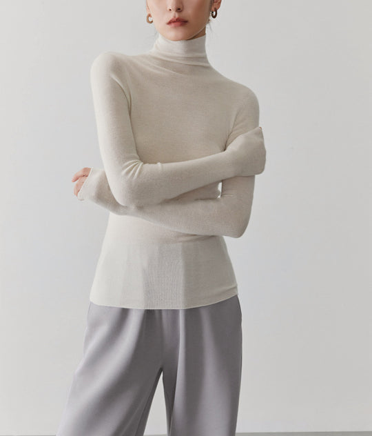 Damen-Kaschmirpullover mit Stehkragen, nahtlos