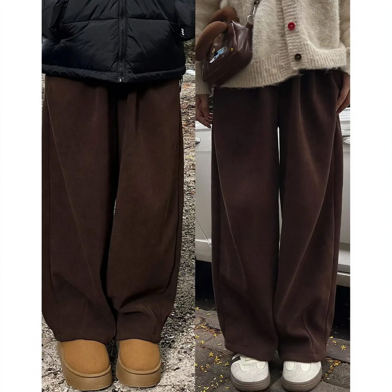 Damen-Cordhose, gefüttert, weit geschnitten, braun