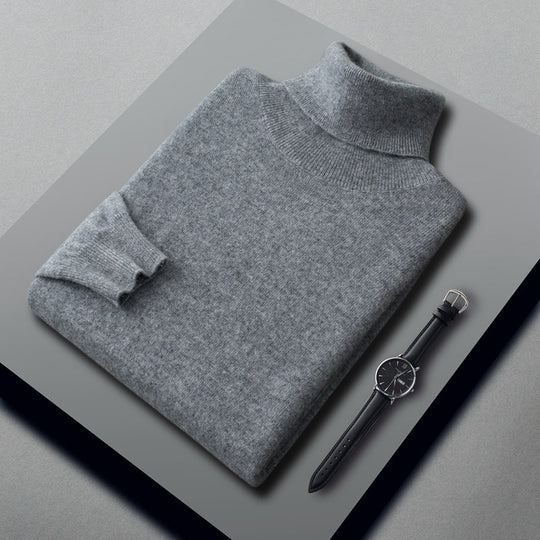 Herren-Kaschmirpullover, hoher Kragen, Business-Casual