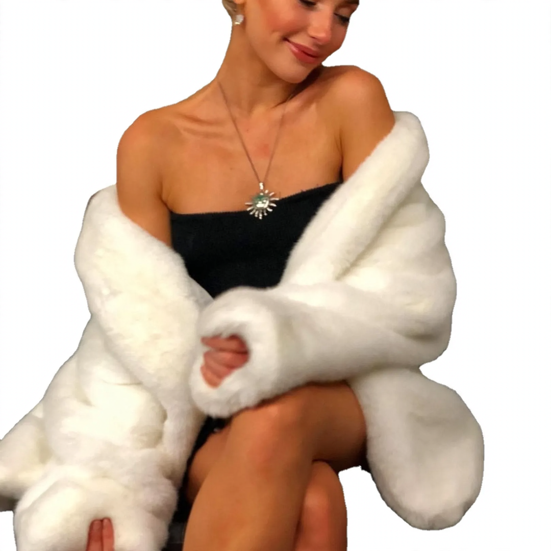 Eleganter Damen-Kunstpelzmantel, flauschig